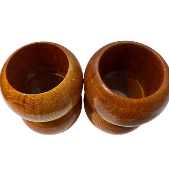 Set Of 4 Vintage MCM Boho Brown Wooden Napkin Rings Made In India - Picture 7 of 9